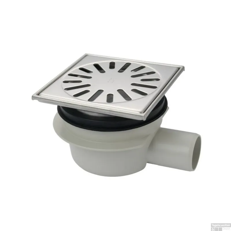 Weekendaanbieding Doucheput Aquaberg ABS Vloerput RVS Opzetstuk RVS Rooster Zijuitlaat 50mm Verstelbaar 150x150mm PPC Reukafsluiter Reukslot 50mm