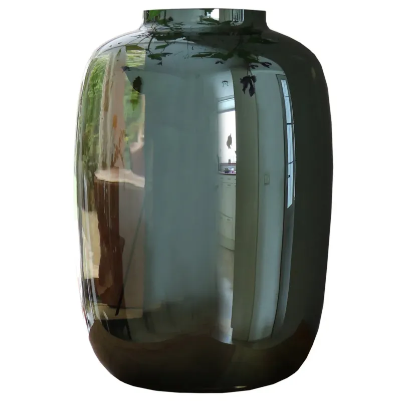 Seizoensaanbieding Zilveren glazen vaas – Spiegelend design, mondgeblazen Ø21/Ø25 cm