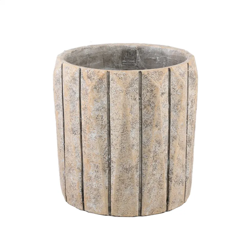 Imani Taupe Cement Pot Round With Lines Big S PTMD Premium