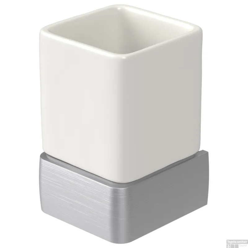 Goedkoop Bekerhouder Haceka Aline Brushed 7,4x11,4 cm Keramiek Geborsteld Zilver