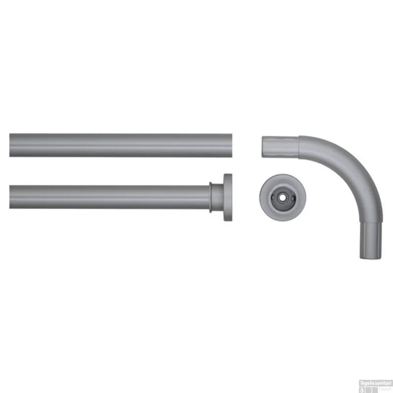 Voordeelprijs Douchegordijnstangset Seallux diameter 28 mm 90x90 cm mat aluminium