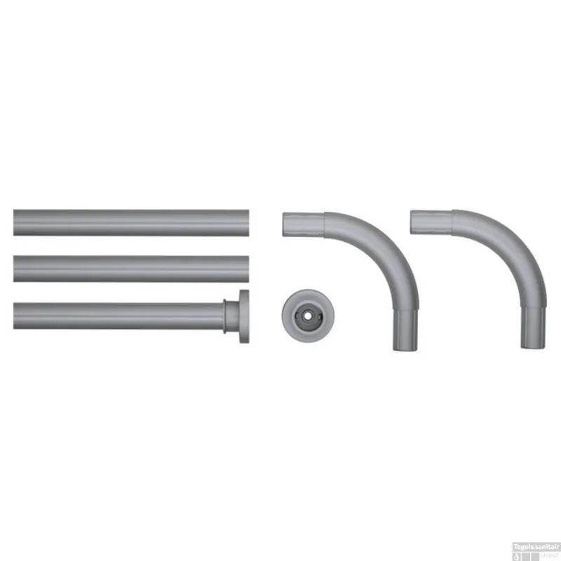 Uitverkoop Douchegordijnstangset Seallux diameter 28 mm, 90x90x90, 80x170 cm mat aluminium