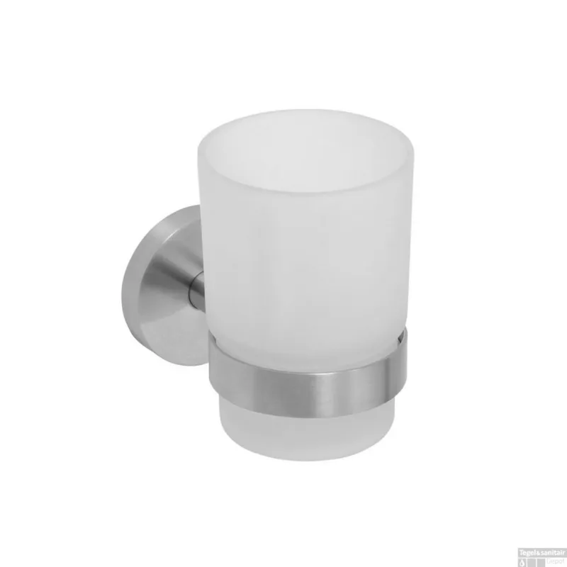 Rechtstreeks Van De Fabrikant Bekerhouder Sapho X-Steel Hangend 7x10 cm Geborsteld RVS / Melkglas