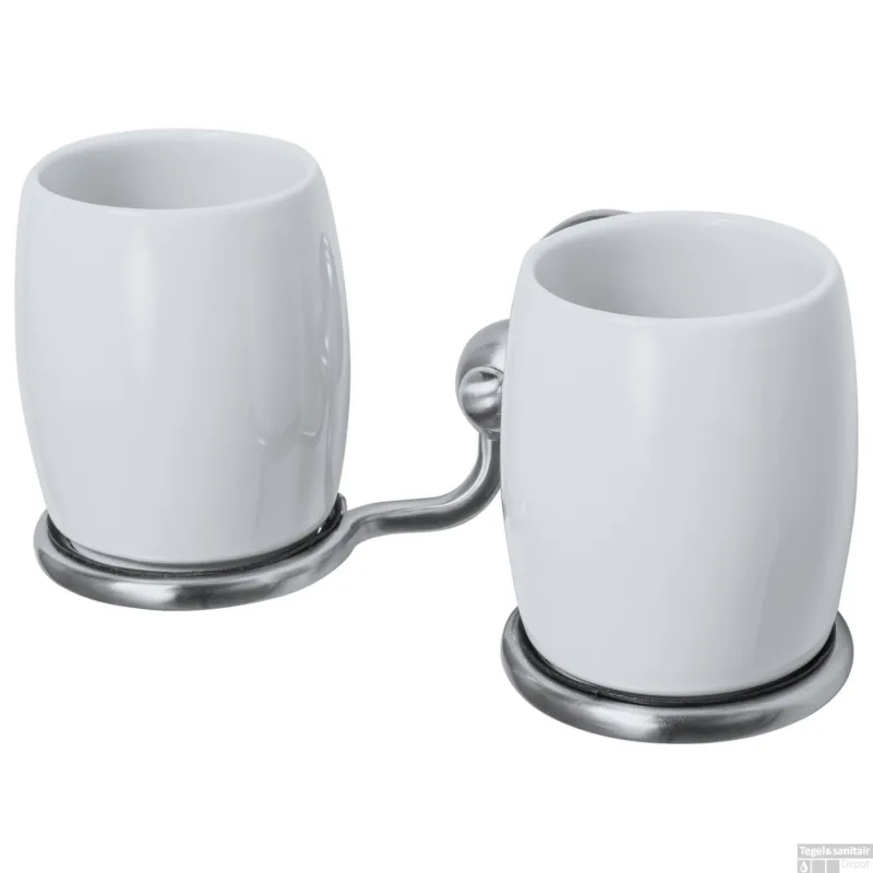 Flitsaanbieding Tandenborstelhouder Haceka Allure Dubbel Keramiek Met Geborsteld RVS Look