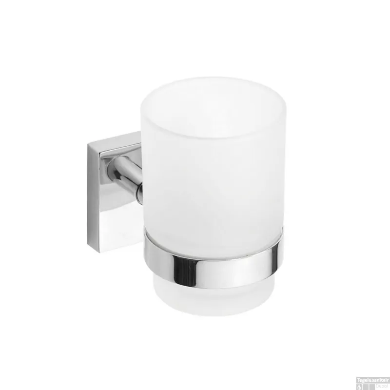 Bestel Nu Bekerhouder Sapho X-Square Hangend 7x10 cm Chroom / Melkglas