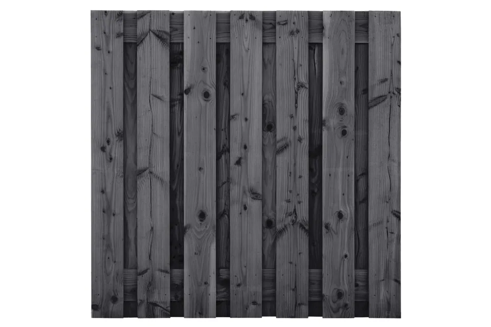Tuinscherm Zwart Douglas 180 x 180 cm - 15 planks fijnbezaagd Bestel Nu