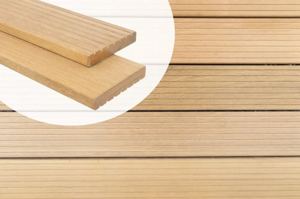 Speciale Aanbieding Vlonderplank Bankirai Hardhout 2.5x14.5cm groef/glad - 7 groeven - 305 cm