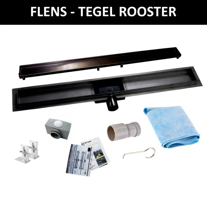 Gratis Retour RVS Douchegoot Flens met Uitneembaar Sifon TEGEL ROOSTER MAT ZWART (alle maten)