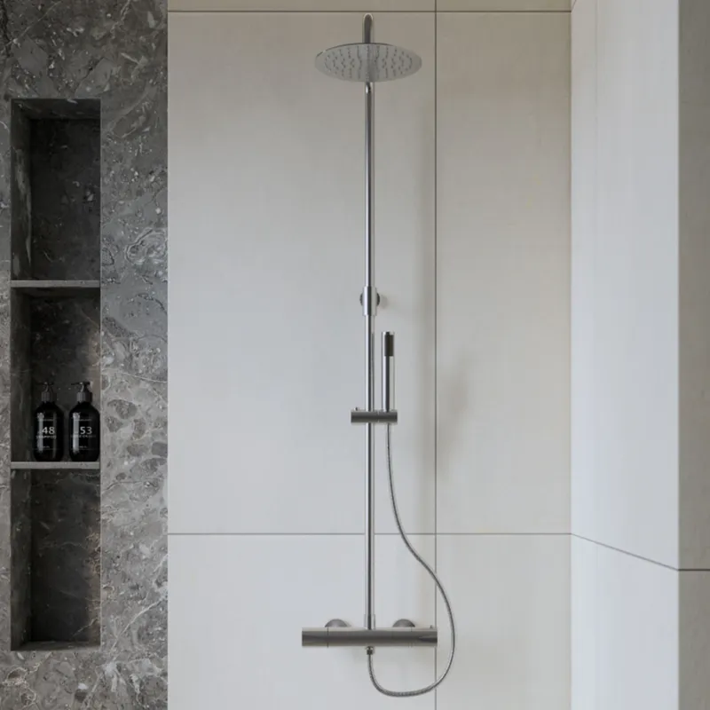 Opbouw Regendouche Set Boss & Wessing Rondo Thermostatisch Hoofddouche 20 cm Rond Chroom Op = Op