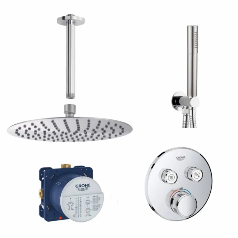 Grohe/Wiesbaden SmartControl Inbouw Doucheset Rond Met Hoofddouche 20 cm en Handdouche Plafond Uitloop Compleet Favoriet