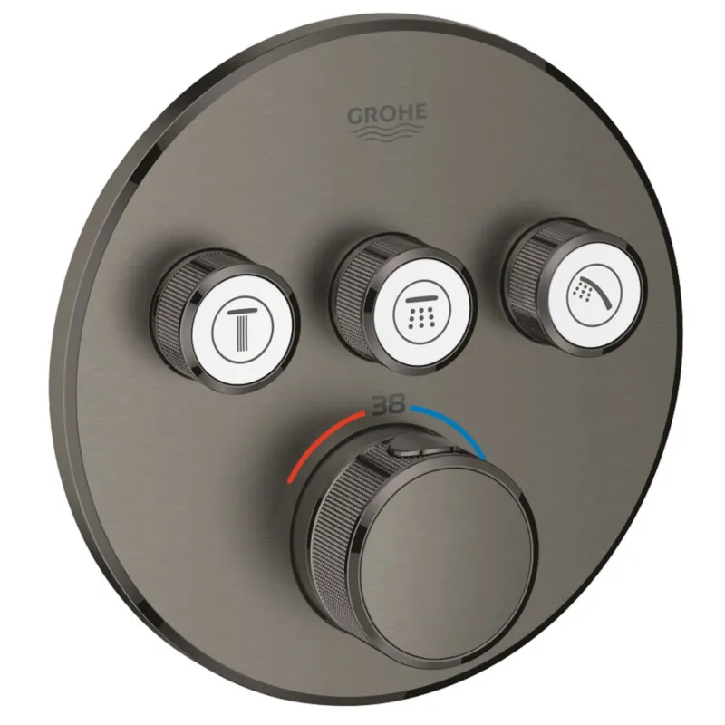 Express Levering Inbouwkraan Grohe Grohtherm Smart Control Thermostaatkraan met 3-weg Omstelling Hard Graphite Geborsteld