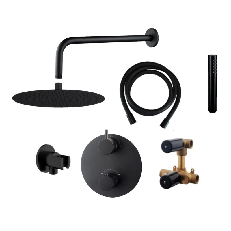 Actieprijs Wiesbaden Inbouw Regendouche Set Caral Rond Muuruitloop Mat Zwart PVD Coating