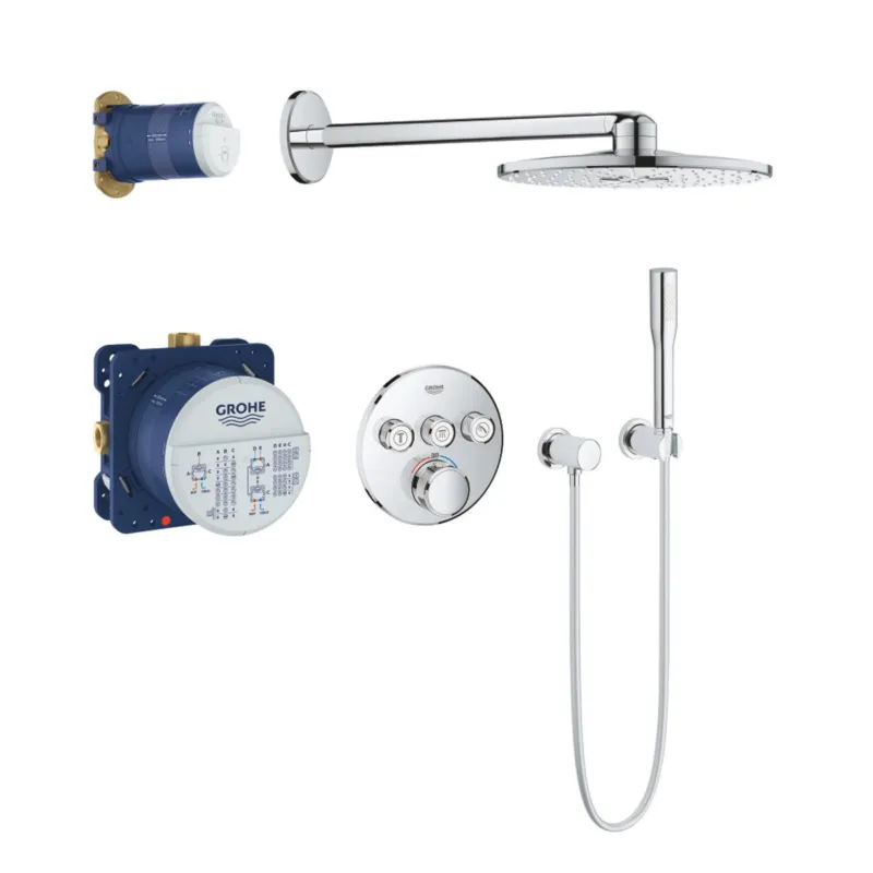 Grohe Grohtherm SmartControl doucheset rond met SmartBox hoofddouche, handdouche chroom en thermostaatkraan Direct Verzonden