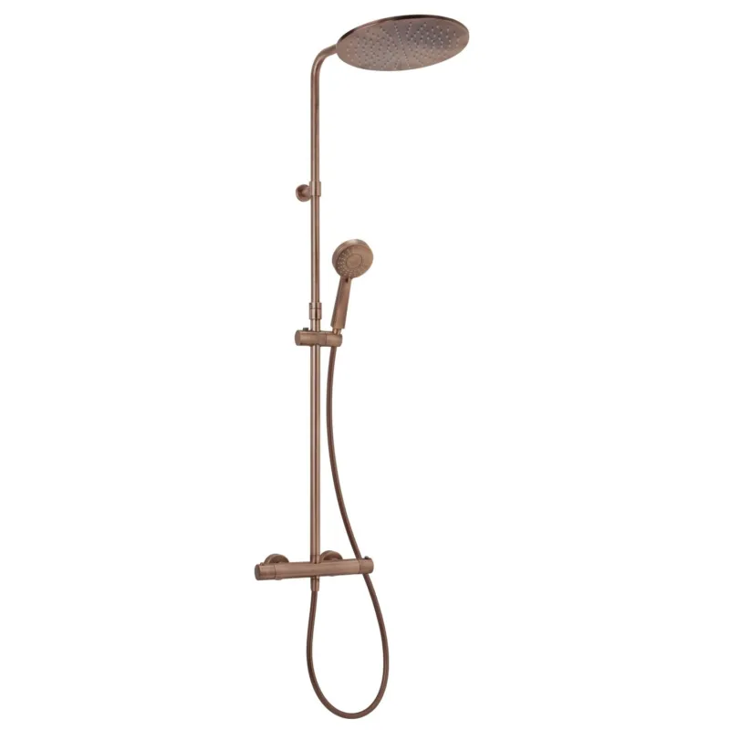 Opbouw Regendouche Salenzi Giro Thermostatisch 30cm en 3 standen Handdouche Gegalvaniseerd Geborsteld Koper Weekendaanbieding