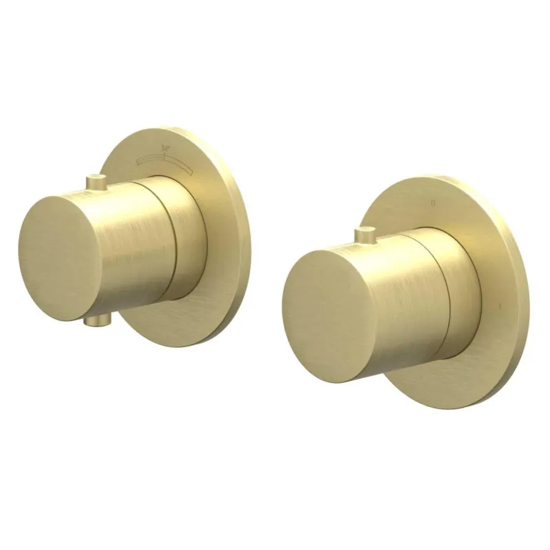 Afbouwdeel IVY Bond Inbouwthermostaat Symmetry 2-Weg Stop-Omstel Met Rond Rozet Geborsteld Mat Goud PVD Must-Have