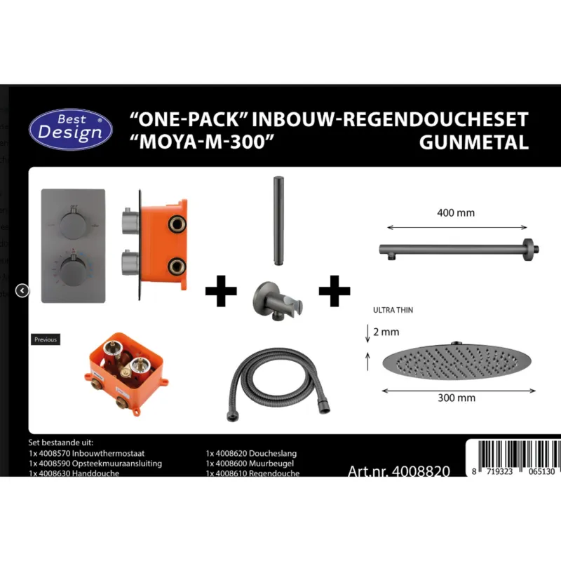 Beperkt Aanbod Best-Design "One-Pack" Inbouw-Regendoucheset "Moya-M-300" Gunmetal