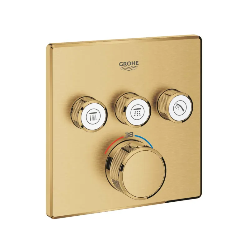 Inbouwkraan Grohe Grohtherm Smart Control Thermostaatkraan met 3-weg Omstelling Vierkant 4 knop Cool Sunrise Geborsteld Express Levering