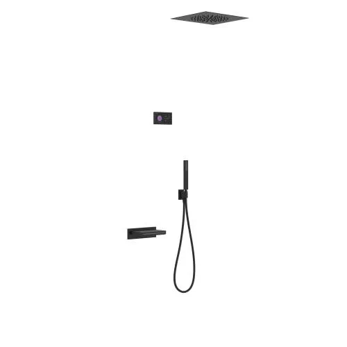 Badkraanset Tres Shower Technology Inbouw Elektrische Thermostaat met Waterval en Plafond Hoofddouche Handouche Mat Zwart Flitsaanbieding