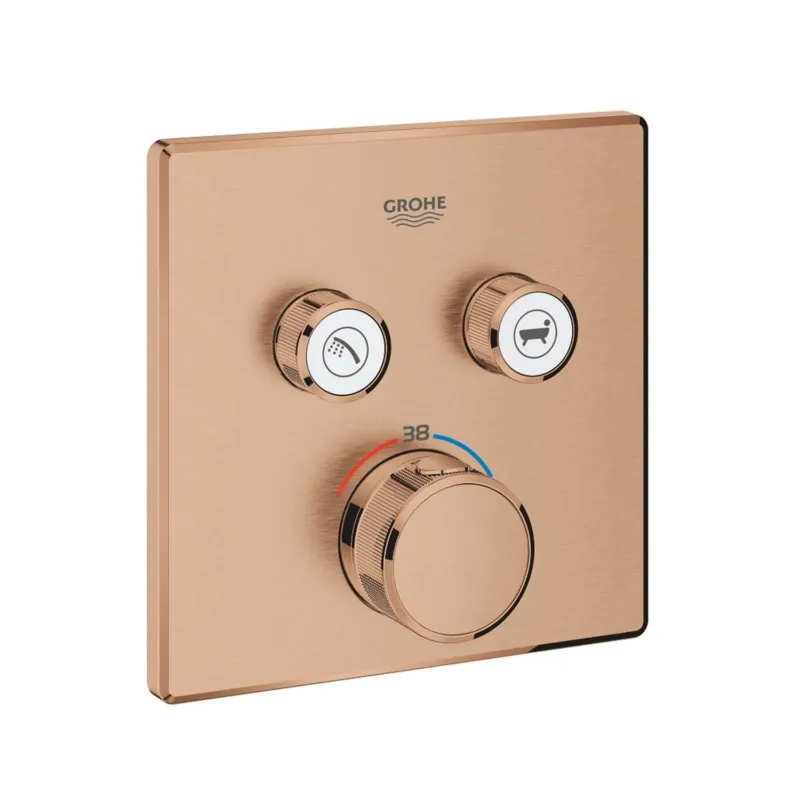 Snelle Levering Inbouwkraan Grohe Grohtherm Smart Control Thermostaatkraan met 2-weg Omstelling Vierkant Warm Sunset Geborsteld