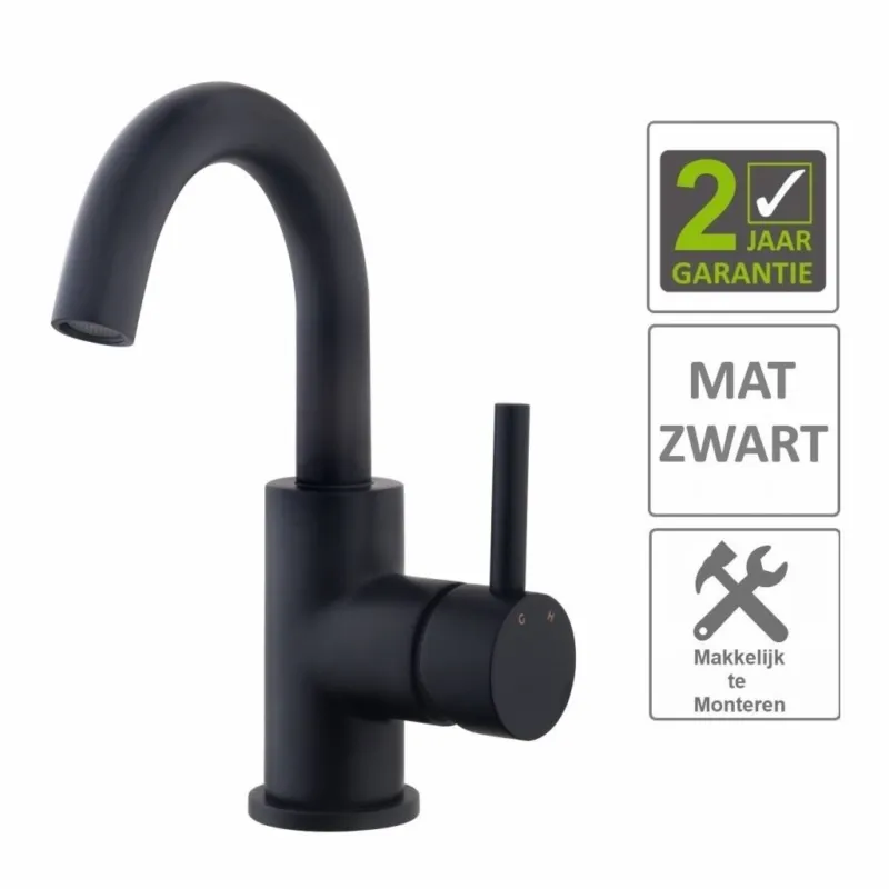 AQS Wastafelmengkraan Cemal Opbouw Draaibare Uitloop Mat Zwart Must-Have