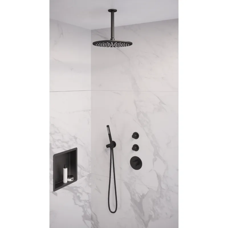 Alleen Vandaag Thermostatisch Inbouwdoucheset Brauer Black 30cm Hoofddouche Plafondarm Staafhanddouche Mat Zwart