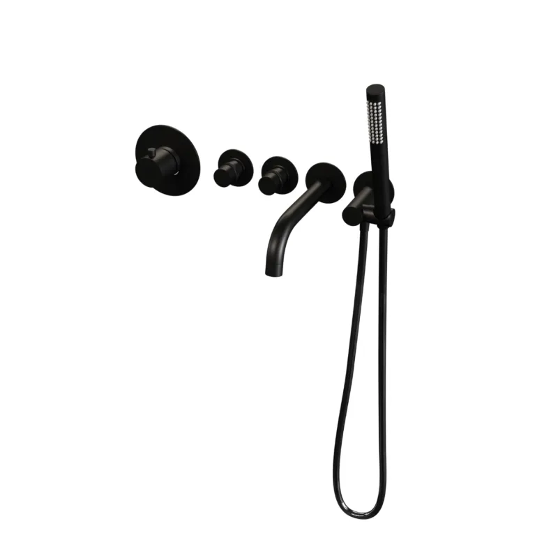 Inbouwthermostaatset Brauer Black Incl Baduitloop en Staafhanddouche Mat Zwart Nieuw