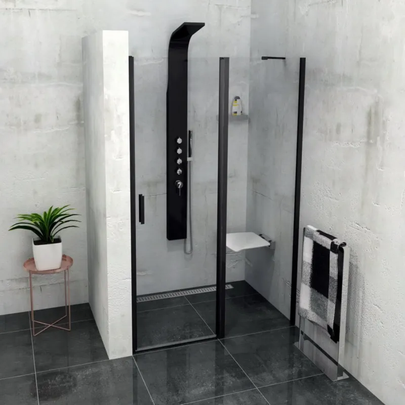 Douchedeur Sapho Zoom Line Black Draaideur 140x200 cm 6 mm Gecoat Glas Mat Zwart Voordeelprijs
