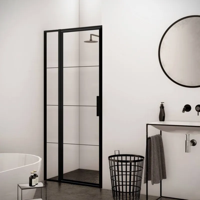 AQS Nisdeur Frame met Vast Paneel 110x200 cm 8 mm NANO Glas Mat Zwart Raster Lage Kosten