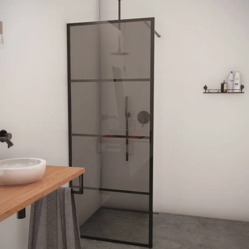 AQS Inloopdouche Smoke Frame 120x200 cm Rookglas Mat Zwart Raster Lage Prijs