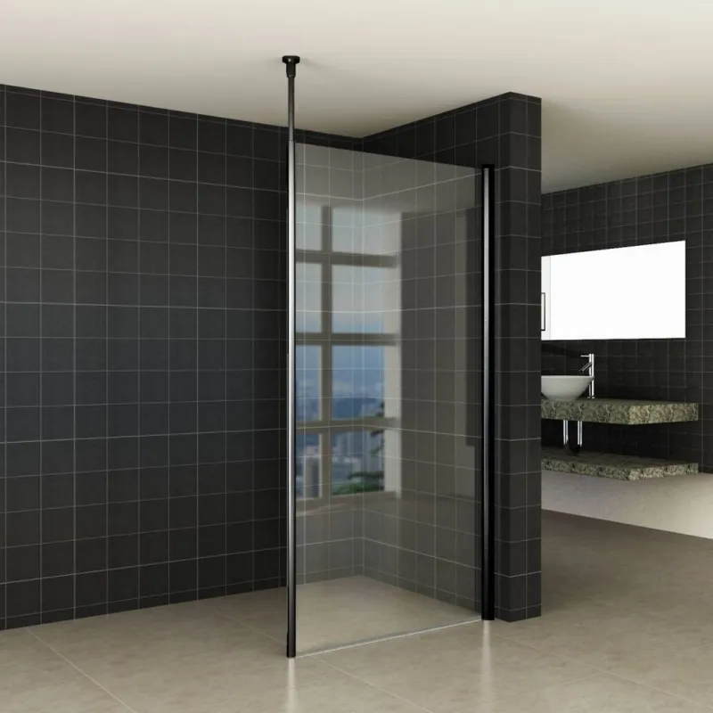 Safetyglass Inloopdouche Verticale Stang 10mm Nano Coating Mat Zwart (ALLE MATEN) Op = Op