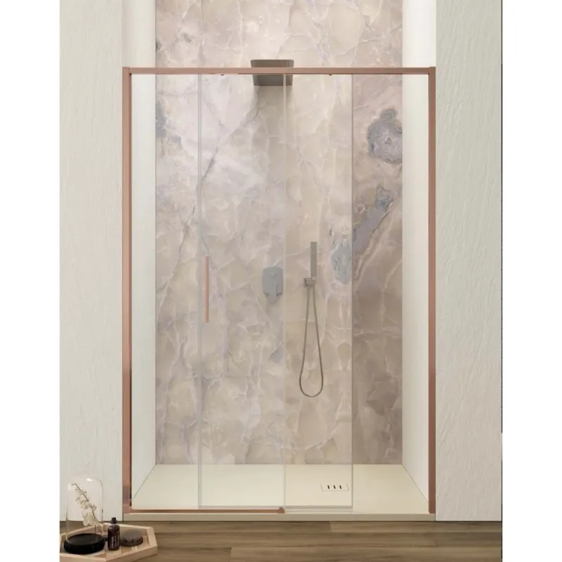 Schuifdeur Lacus Torcello Tweedelig Helder Glas 130x200 cm Aluminium Profiel Rose Goud Lage Prijs