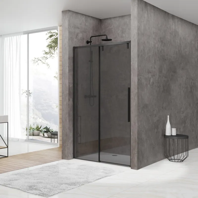 Veilige Betaling Nisdeur Van Rijn ST06 Schuifdeur Met Vaste Wand Rookglas 140x200 cm 8 mm Soft Close Zwart