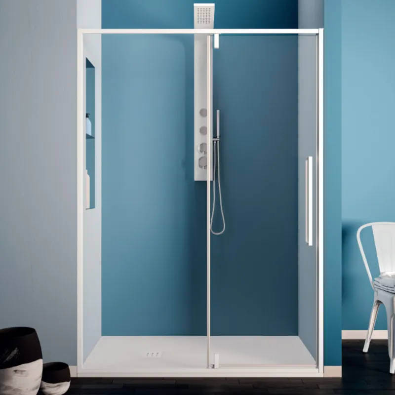 Hoge Kwaliteit Klapdeur Lacus Murano Tweedelig Helder Glas 120x200 cm Aluminium Profiel Wit