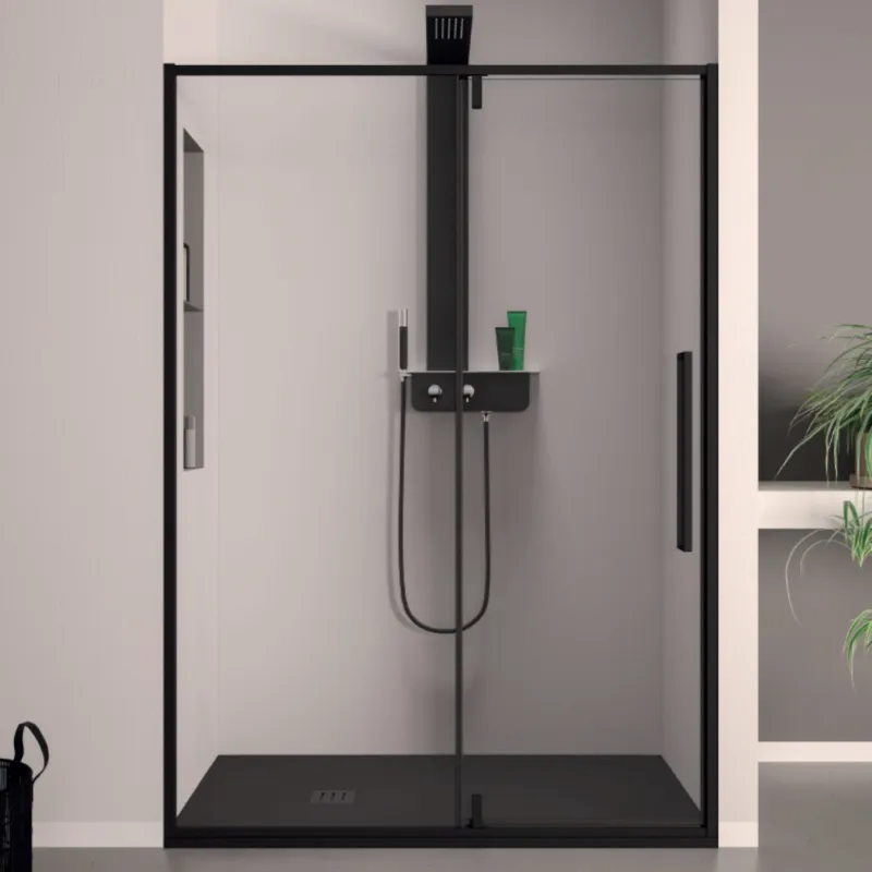 Snelle Levering Klapdeur Lacus Murano Tweedelig Helder Glas 90x200 cm Aluminium Profiel Zwart