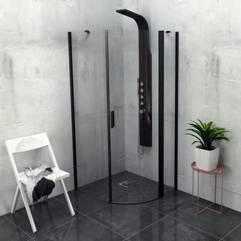 Douchecabine Sapho Zoom Line Black Kwartrond Draaideur 90x90 cm 6 mm Gecoat Glas Mat Zwart Rechts Betaalbaar