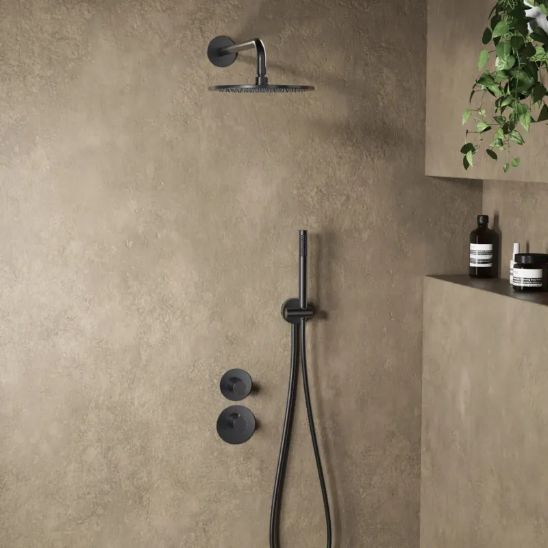 Veilige Betaling Saniclear Premium Uni inbouw regendouche 25cm gun metal PVD met wandarm en staafhanddouche