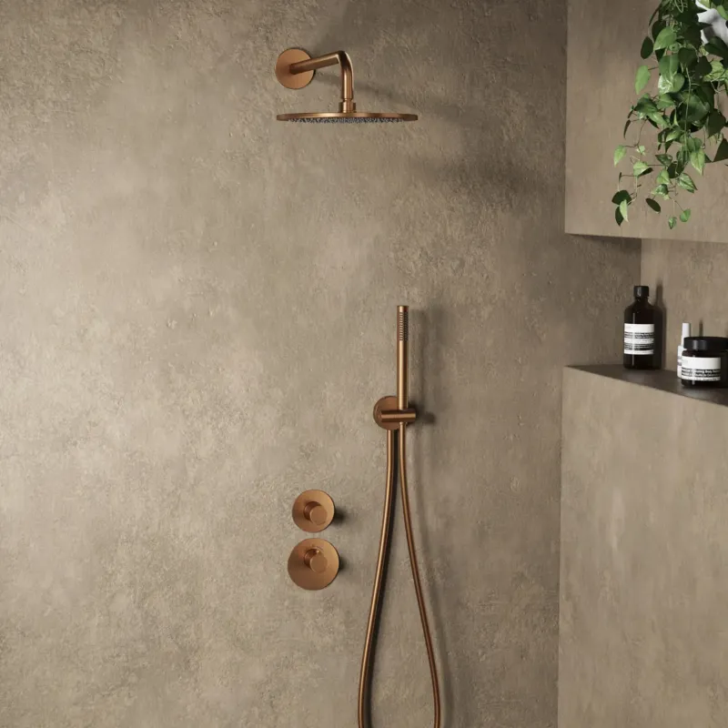 Favoriet Saniclear Premium Uni inbouw regendouche 25cm geborsteld koper PVD met wandarm en staafhanddouche