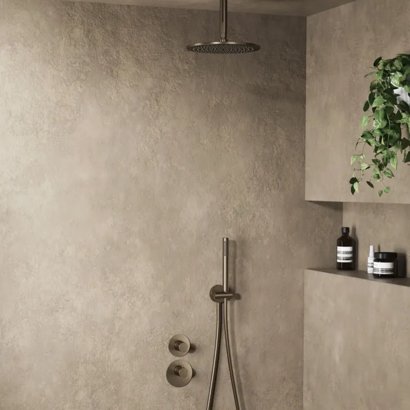 Favoriet Saniclear Premium Uni inbouw regendouche 25cm oud brons PVD met plafondarm en staafhanddouche