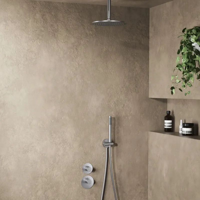 Bestel Nu Saniclear Premium Uni inbouw regendouche 25cm RVS look PVD met plafondarm en staafhanddouche