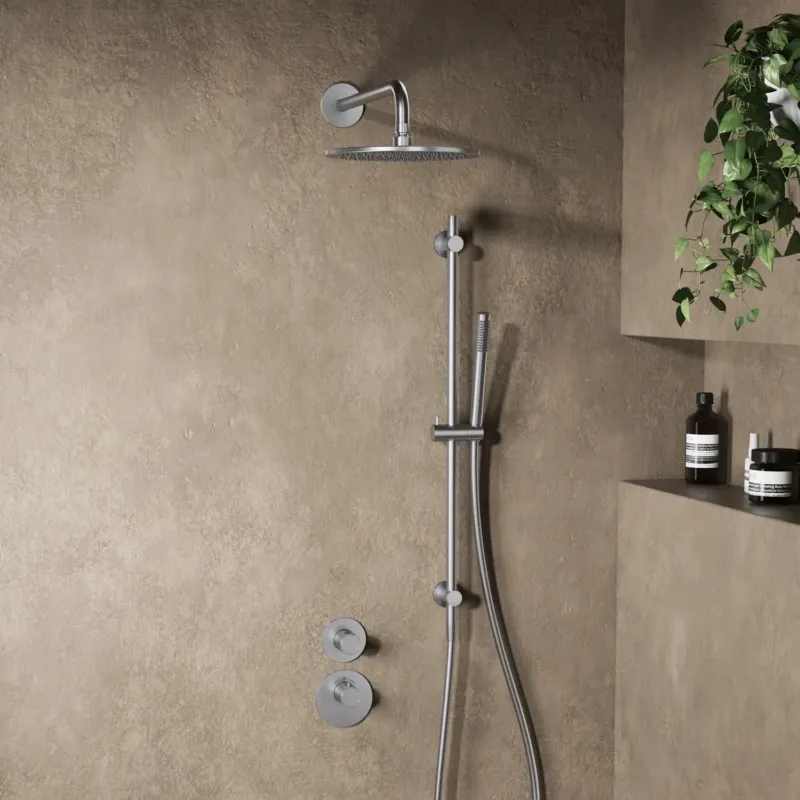 Voordeelprijs Saniclear Premium Uni inbouw regendouche 25cm RVS look PVD met wandarm, glijstang en staafhanddouche