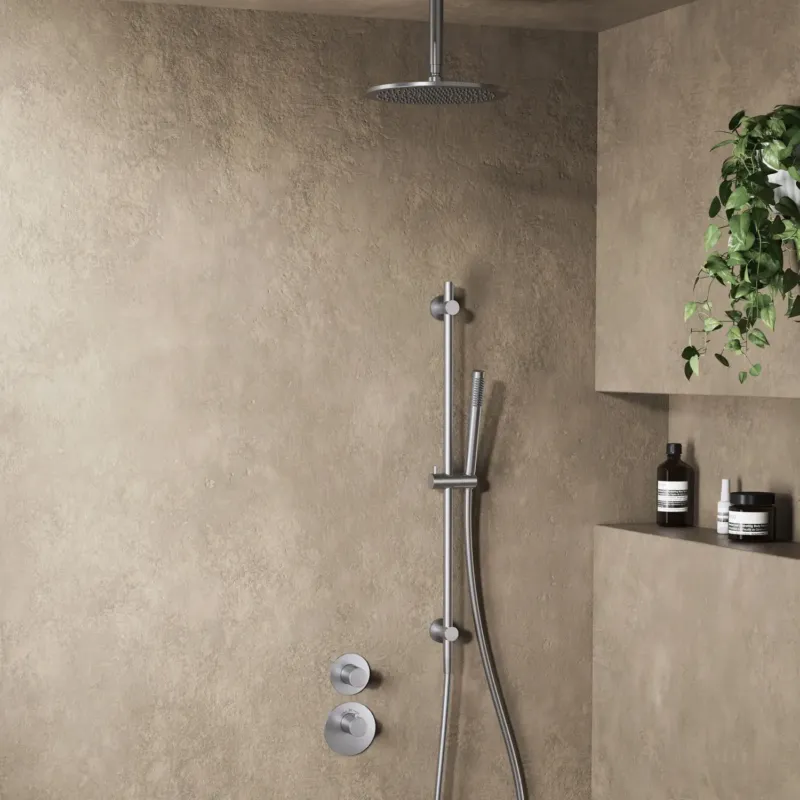 Saniclear Premium Uni inbouw regendouche 25cm RVS look PVD met plafondarm, glijstang en staafhanddouche Nieuw