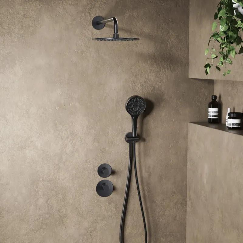 Direct Beschikbaar Saniclear Premium Uni inbouw regendouche 25cm gun metal PVD met wandarm en 3 standen handdouche