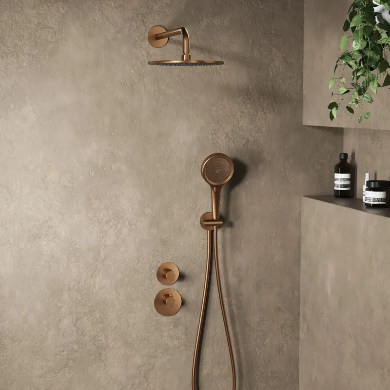 Favoriet Saniclear Premium Uni inbouw regendouche 25cm geborsteld koper PVD met wandarm en 3 standen handdouche