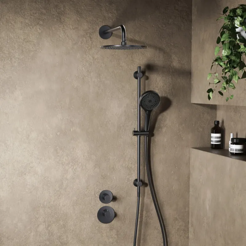 Direct Beschikbaar Saniclear Premium Uni inbouw regendouche 25cm gun metal PVD met wandarm, glijstang en 3 standen handdouche