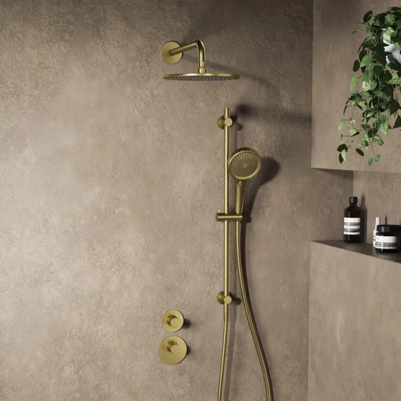Beperkt Aanbod Saniclear Premium Uni inbouw regendouche 25cm geborsteld messing PVD met wandarm, glijstang en 3 standen handdouche