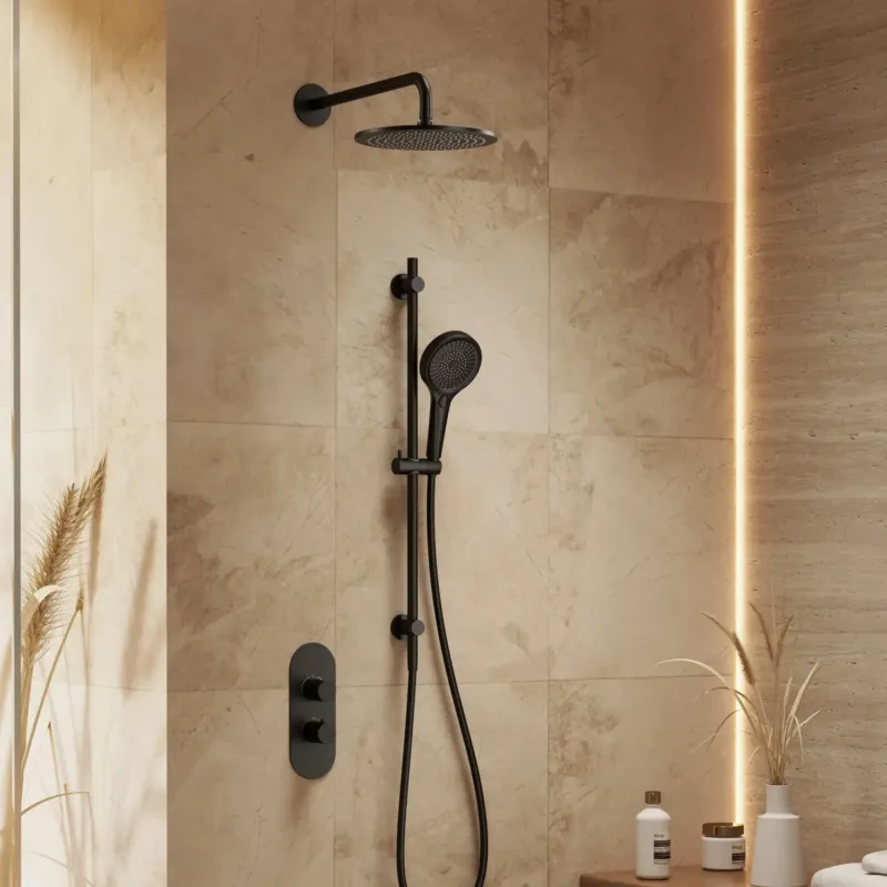 Bestseller Saniclear Premium Oval inbouw regendouche 25cm mat zwart met wandarm, glijstang en 3 standen handdouche
