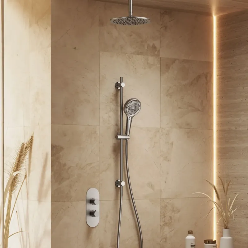 Bestel Nu Saniclear Premium Oval inbouw regendouche 25cm RVS look PVD met plafondarm, glijstang en 3 standen handdouche