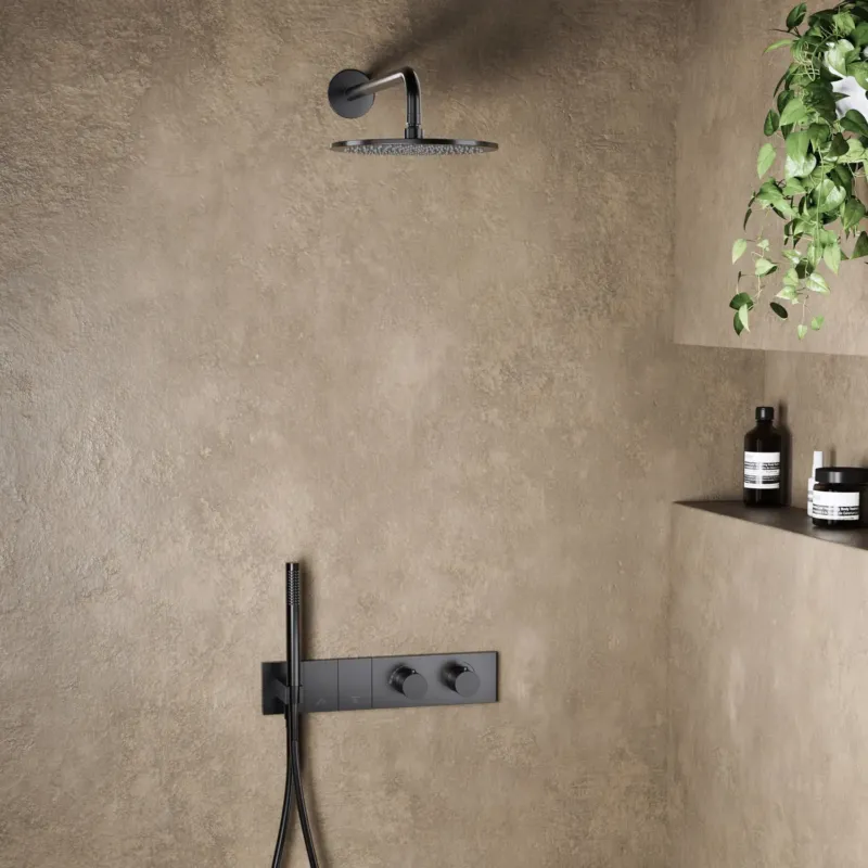 Bestel Nu Saniclear Premium Manchester inbouw regendouche 25cm gun metal PVD met wandarm en staafhanddouche