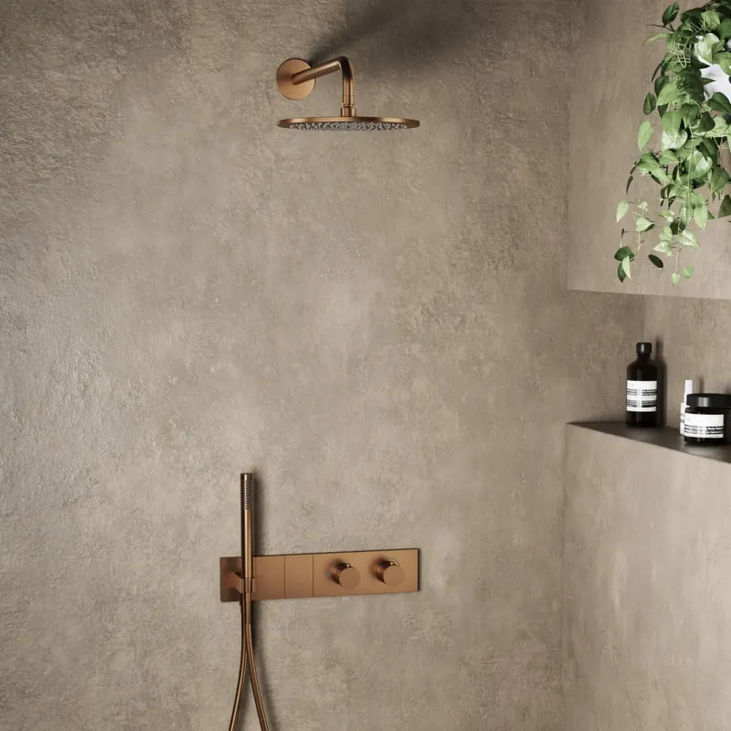 Beste Prijs Saniclear Premium Manchester inbouw regendouche 25cm geborsteld koper PVD met wandarm en staafhanddouche