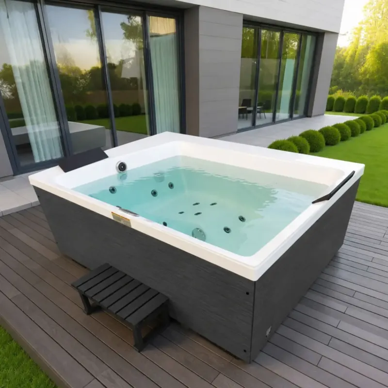Rechtstreeks Van De Fabrikant Badstuber Korfu buiten whirlpool rechthoekig 190x140x70cm antraciet